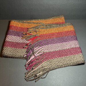Cejon Multicolor Acrylic Metallic Striped Fringe Winter Neck Scarf 84 x 9"